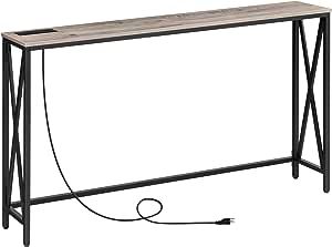 MAHANCRIS Narrow Sofa Table, Farmhouse Sofa Couch Table with Charging Station, Sturdy and Durable, for Entryway, Living Room, Foyer, Greige CTHG8301Z