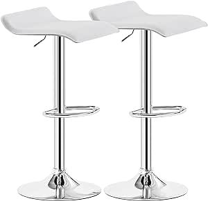 VECELO Bar Stools Set of 2, Swivel Bar Chairs, Adjustable Counter Bar Stools, Modern Armless PVC Stools for Kitchen/Island/Bar/Dining Room/Party, White