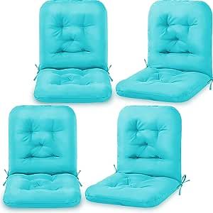 Tufted Back Chair Cushion Indoor Outdoor Seat Back Chair Cushions Weather Resistant Patio Cushions for Outdoor Furniture Chairs(Lake Blue, 4 Pack)