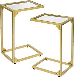 AMHANCIBLE C Shaped Side Table Set of 2, Couch Tables End Table That Slide Under, for Small Space, TV Trays for Living Room, Bedroom, Metal Frame HET02GCT