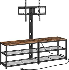 MAHANCRIS TV Stand with Mount, Height Adjustable Swivel TV Stand Mount Fits TVs up to 75", TV Entertainment Center with 4 Outlets, Media Console Center, for Living Room, Rustic Brown TVHR35E01V