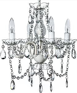 gypsy color The Original 4 Light Crystal White Hardwire Flush Mount Chandelier H17.5”xW15”, White Metal Frame with Clear Glass Stem and Clear Acrylic Crystals & Beads That Sparkle Just Like Glass
