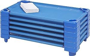 ECR4Kids Stackable Kiddie Cot with Sheet, Toddler Size, Classroom Furniture, Blue, 6-Pack