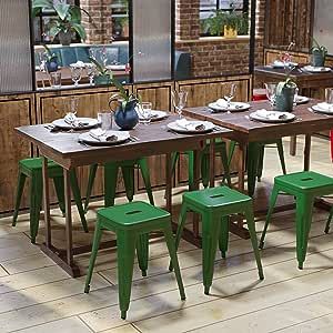 Flash Furniture Metal Dining Table Height Stool - Backless Green Kai Commercial Grade Stool - 18 Inch Stackable Dining Chair - Set of 4